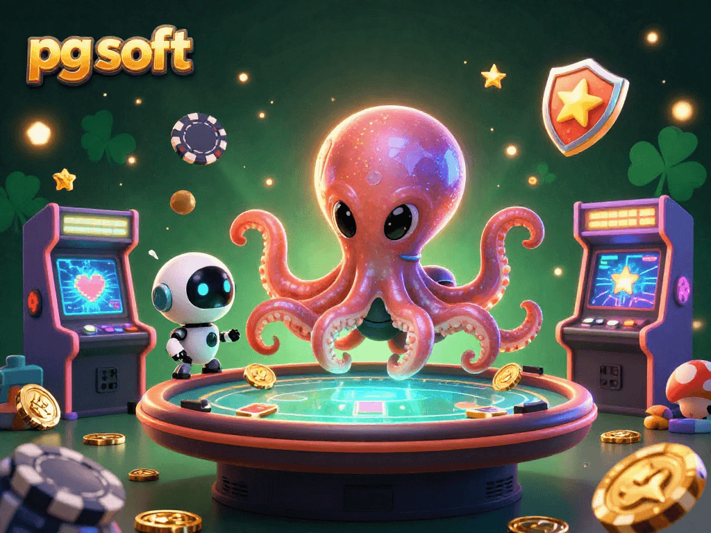Experience thrilling gameplay with pg soft in this vibrant casino illustration featuring an alien octopus.