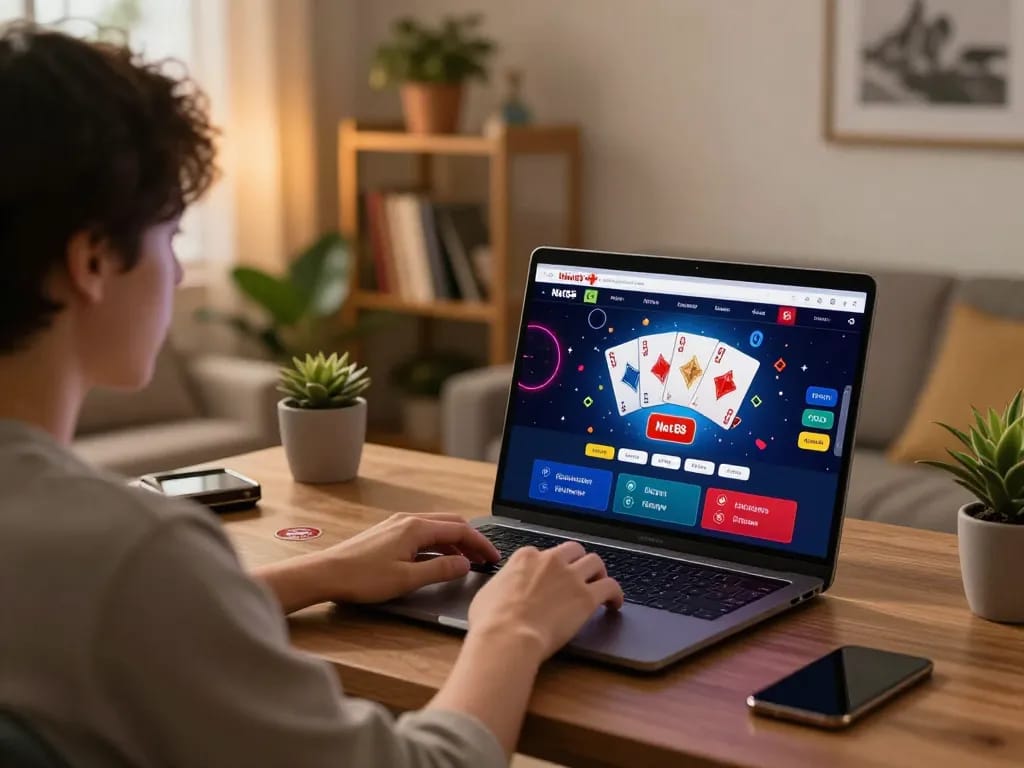 Engaging in online blackjack at nhà cái Net88 with colorful graphics and a cozy home setup.