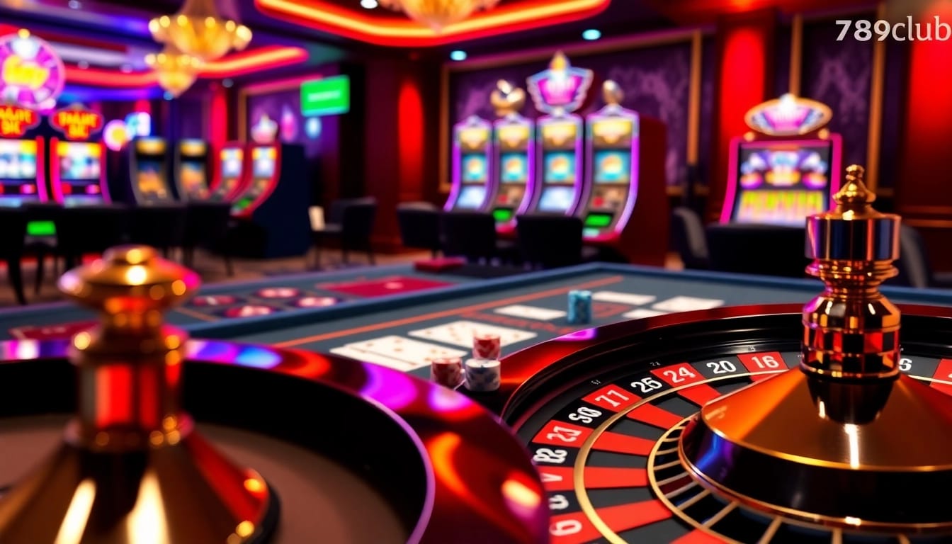 Experience the thrill of winning at 789club with stylish poker chips and vibrant slot machines.