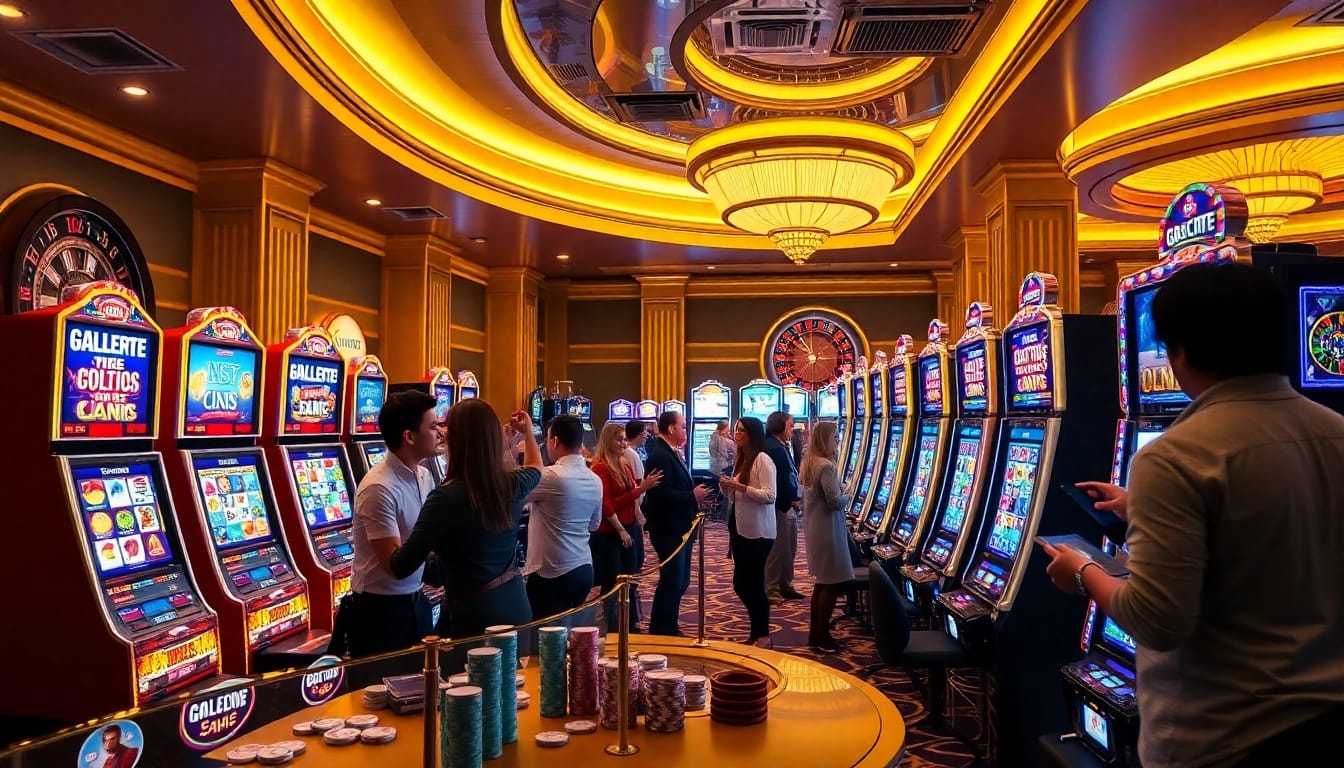 Players enjoying the excitement of slot gacor machines in a luxurious casino setting.