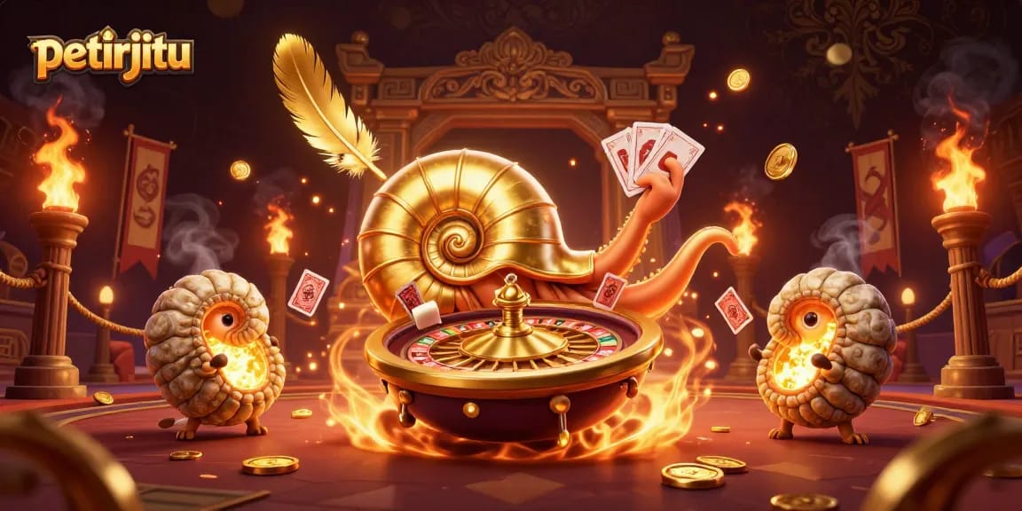 Menangkan permainan di petirjitu dengan ilustrasi nautilus raksasa dan kartu.