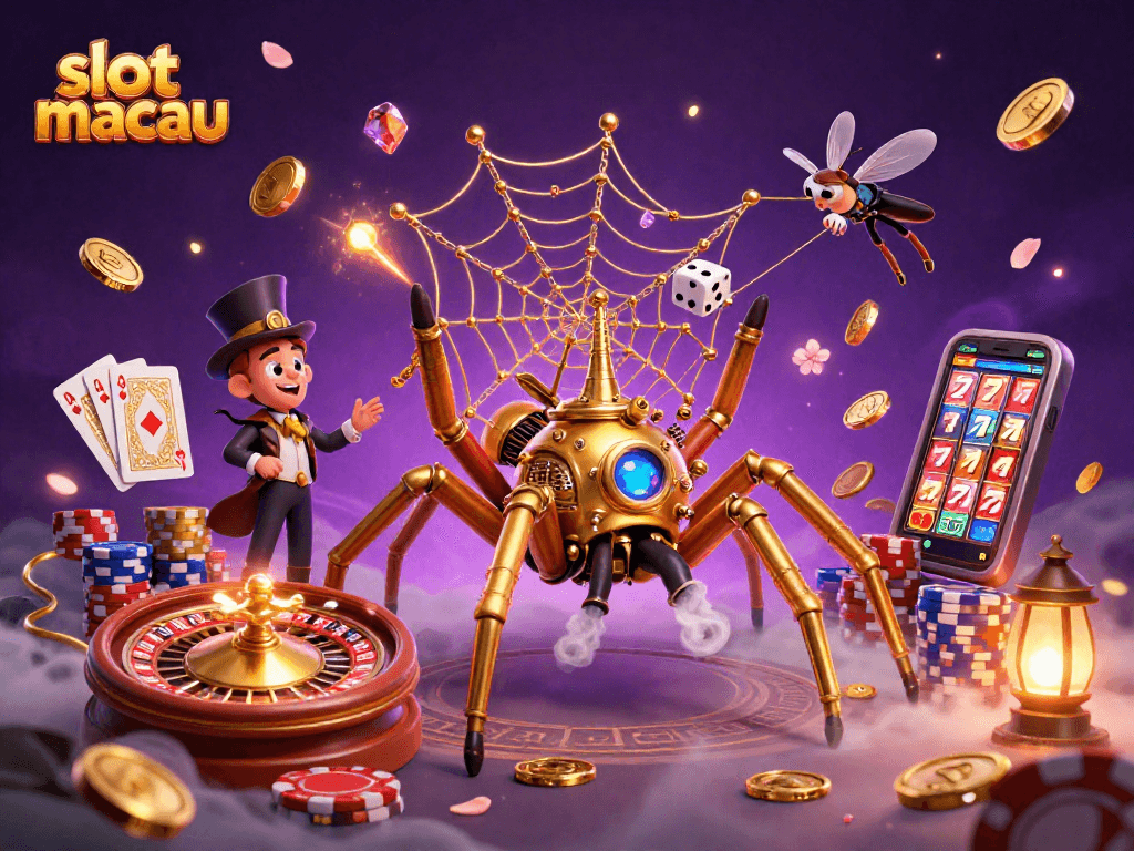 Engage with the thrilling world of slot macau as golden spiders spin webs of chance among cascading coins and vibrant cards.
