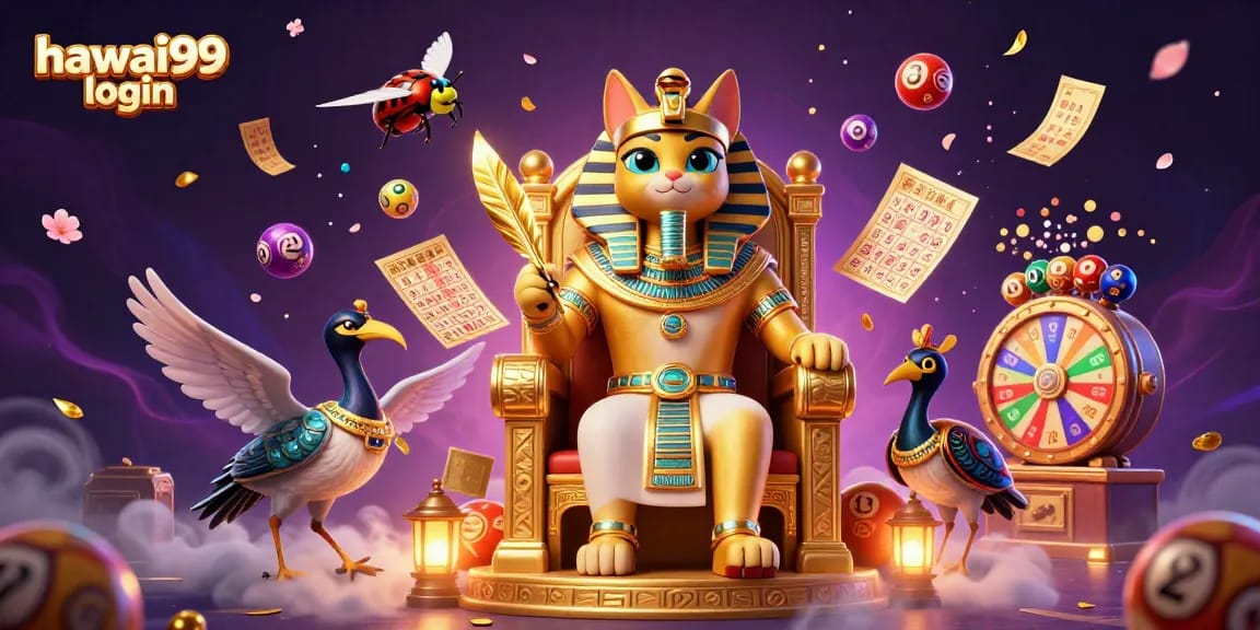 Experience exciting games with hawai99 login, featuring a rich 3D casino scene with dynamic lottery elements.