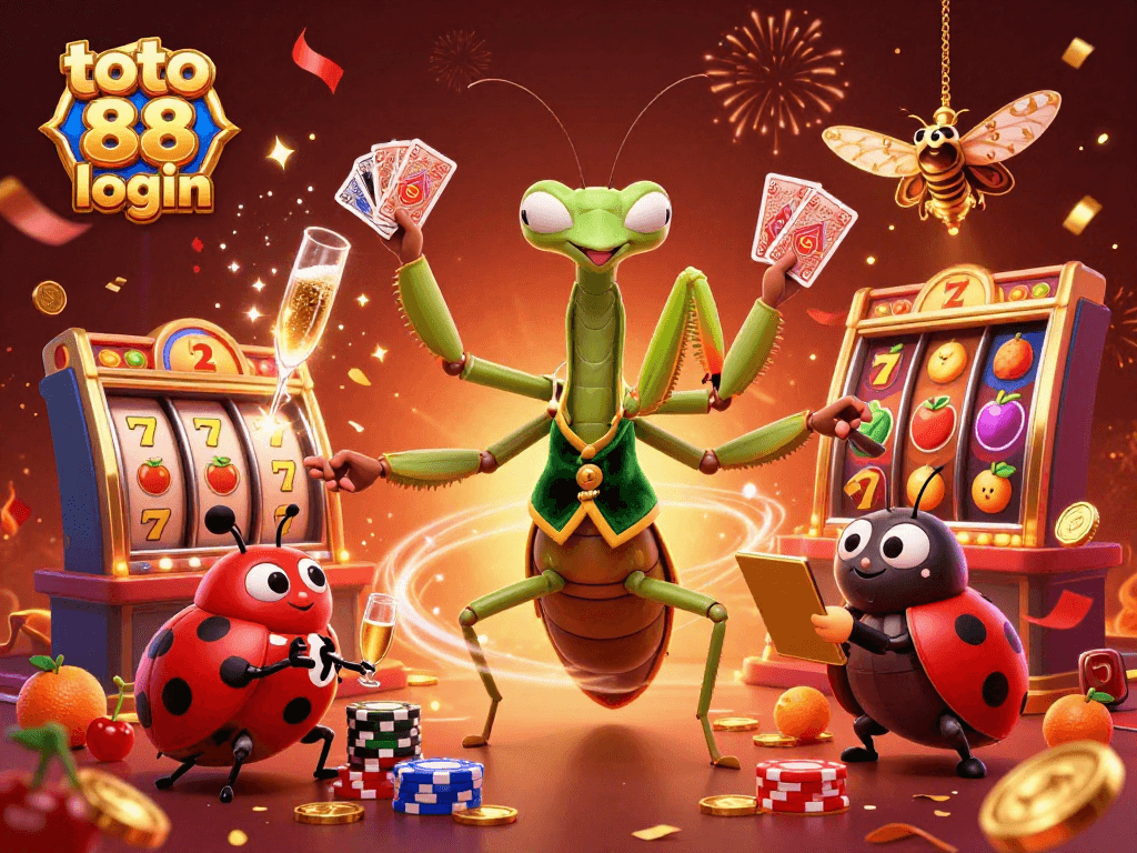 Experience thrills with toto 88 login in this vibrant, detailed casino scene featuring lively characters and game elements.