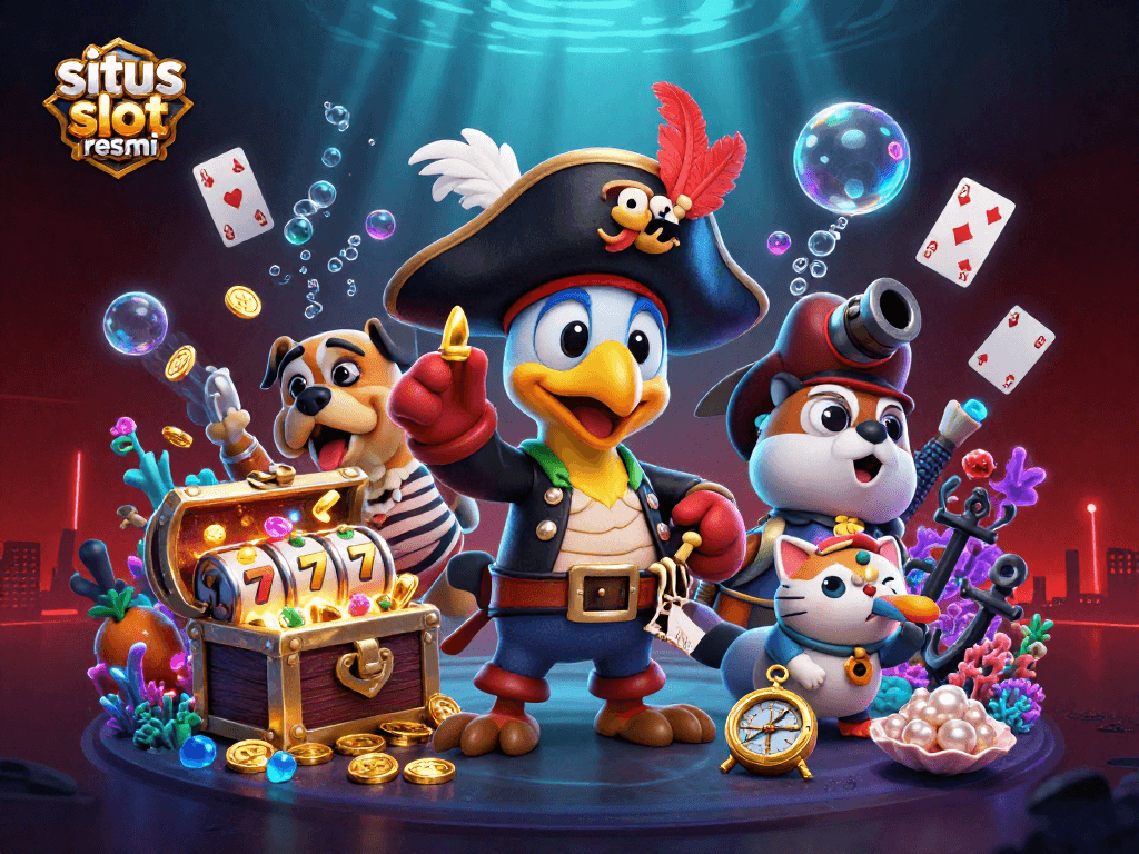 Spin the reels with situs slot resmi in this vibrant pirate-themed gambling illustration.