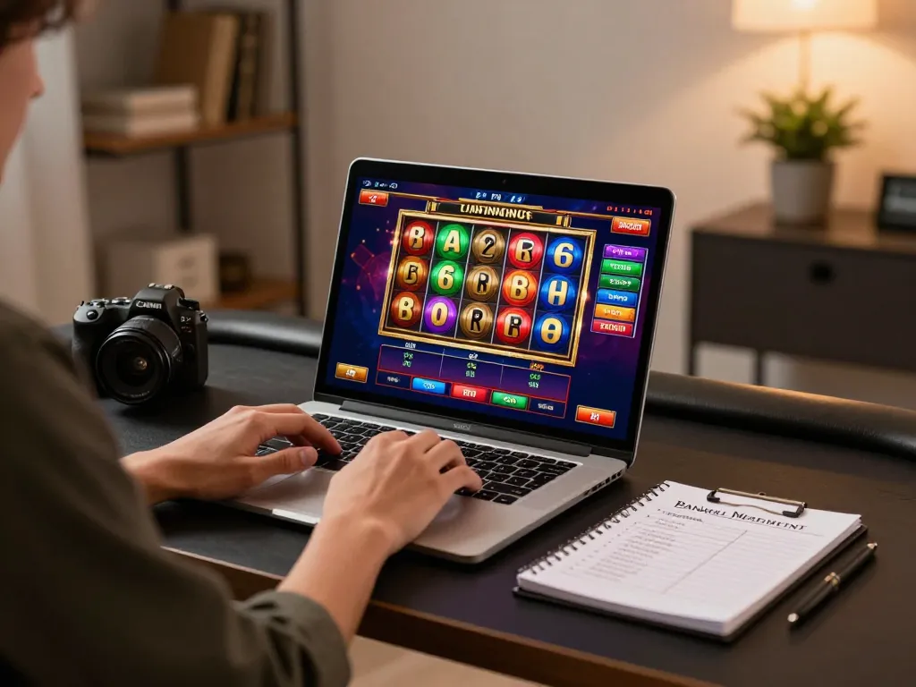 Player engaged in online casino gaming with Q88 slots interface visible and strategic notes nearby.