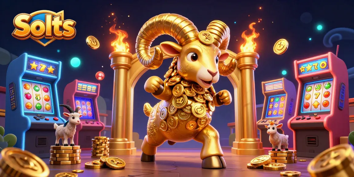Winning at Slots while enjoying the thrill of a golden ram charging through a vibrant casino scene.