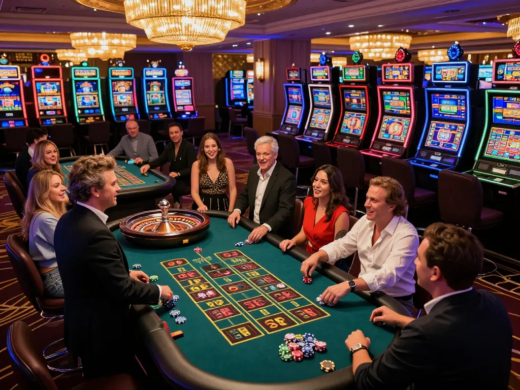 Win at the roulette table with thrill seekers gathered at 77WIN casino, capturing the excitement of live gaming.