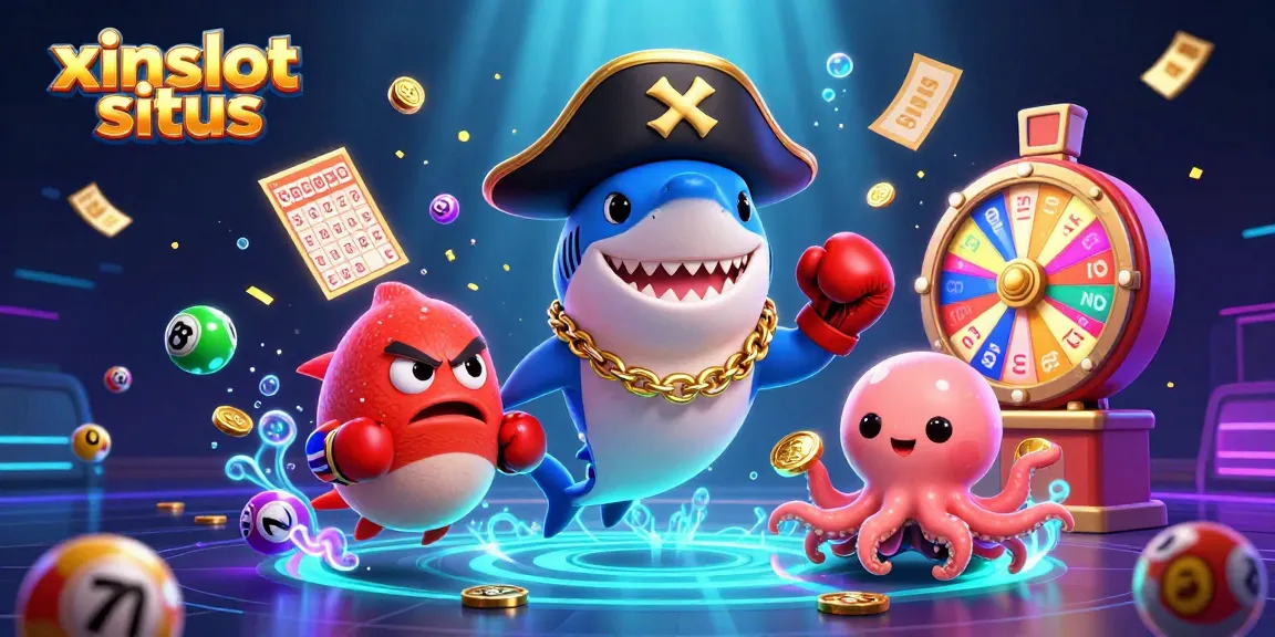 Engage with xinslot situs as colorful lottery elements and characters fill the vibrant scene.