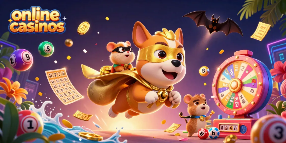 Experience engaging online casinos with a superhero duo flying amidst vibrant gaming elements and rewards.