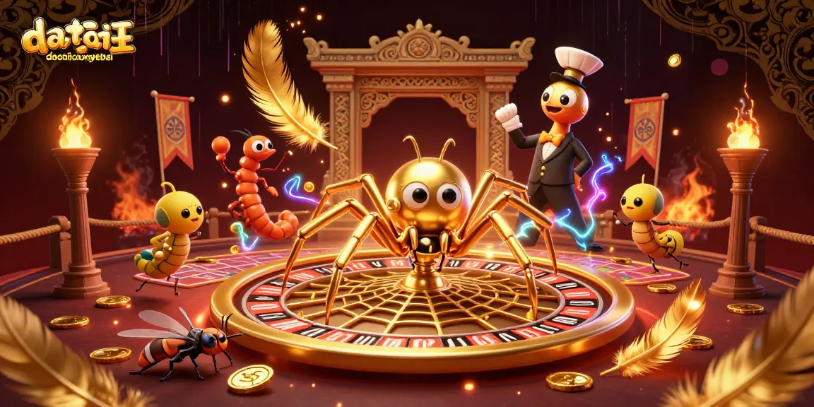 daotaolaixeyenbai: A fly places bets nervously near a golden spider spinning a roulette web illustration.