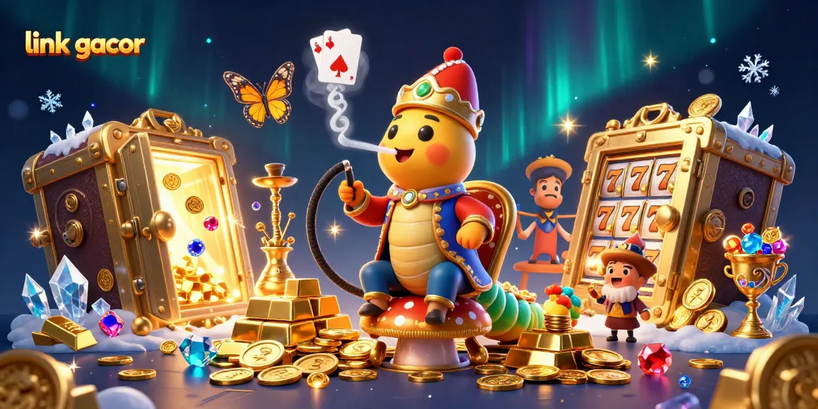 Experience link gacor gaming with a vibrant 3D illustration of casino elements and characters.