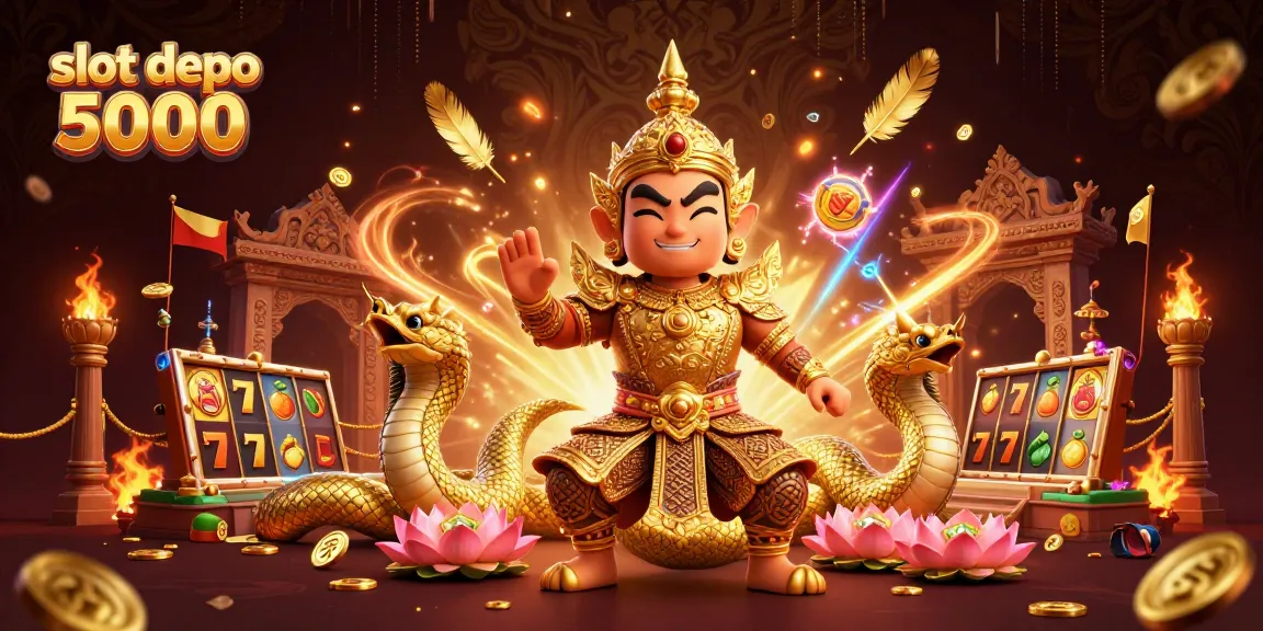 Engage with the thrilling slot depo 5000 experience filled with golden tokens and vibrant characters.
