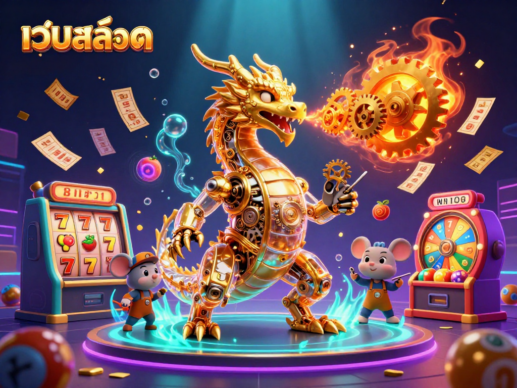 Experience thrilling เว็บสล็อต action through colorful slot reels and a mechanical dragon in stunning 3D.