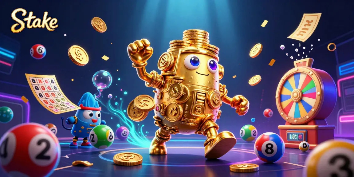 Join the thrilling betting action at Stake, featuring a dynamic scene with a golden golem and vibrant casino elements.