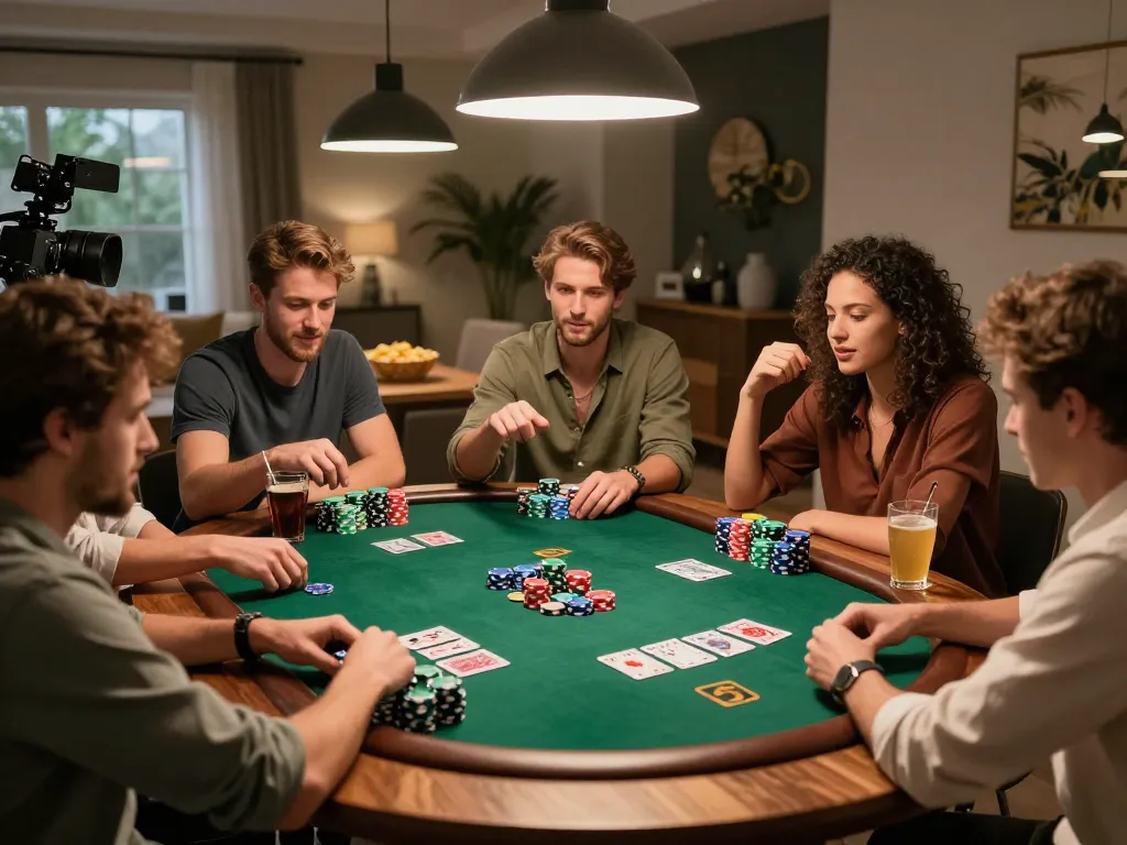 Players enjoying poker games at home, creating a vibrant atmosphere with nk88 nhà cái experience.