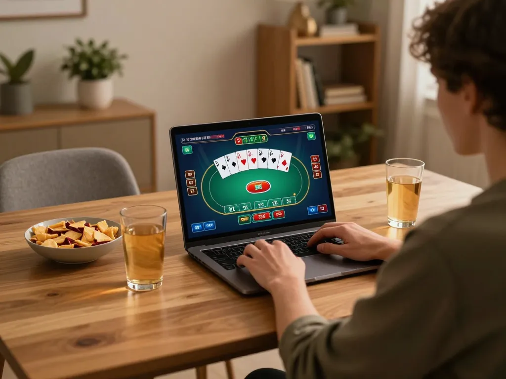 Enjoying online gaming at home in casinos not on gamstop, highlighting engaging poker gameplay.