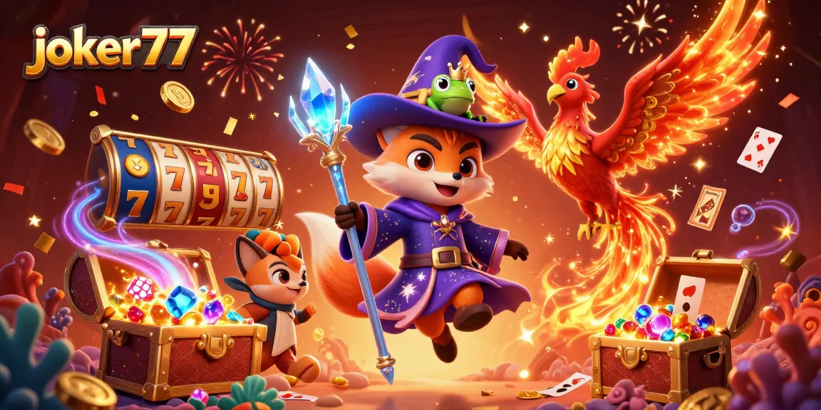 Engage with joker77's thrilling jackpot adventure through a vibrant casino world filled with magic.