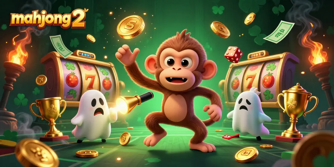 Spin the reels with mahjong 2 in a dynamic casino scene featuring golden coins and playful characters.