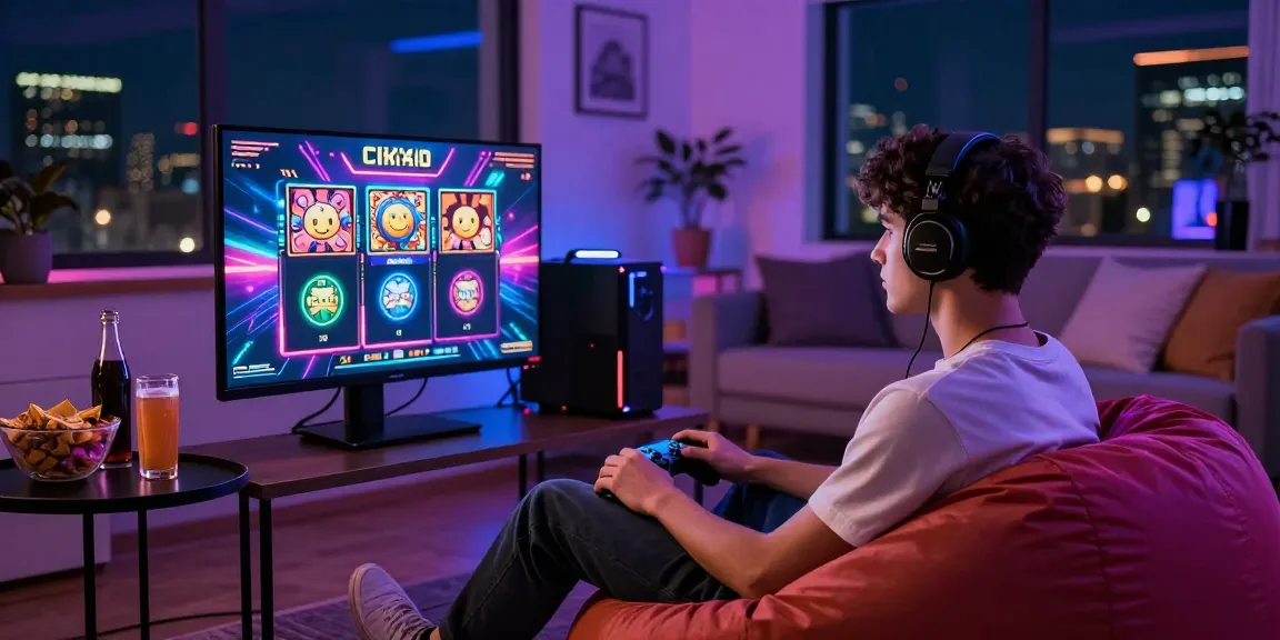 Player engaged with CIKA4D slot games in a vibrant gaming setup at home