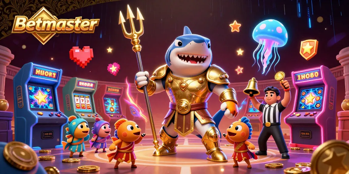 Experience the thrill of betting at Betmaster with our vibrant casino-themed illustration featuring a tiger shark gladiator.