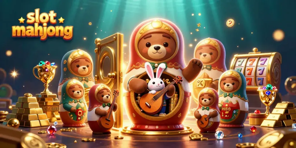 Permainan slot mahjong menampilkan karakter Matryoshka dan detail kasino yang memukau.