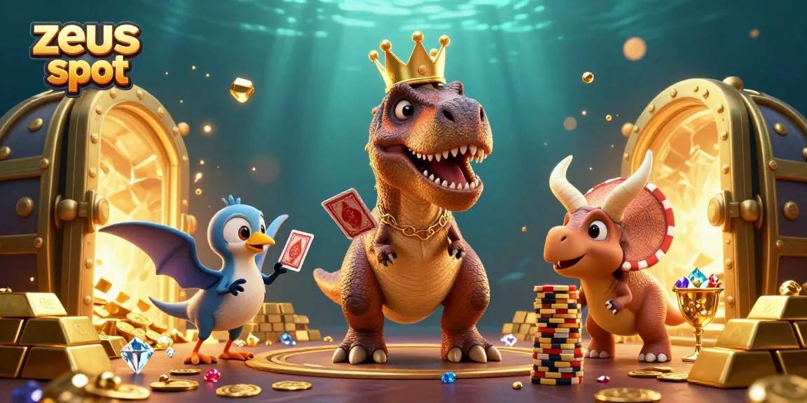 Spin and win with the zeus slot in this vibrant 3D casino illustration featuring playful characters.