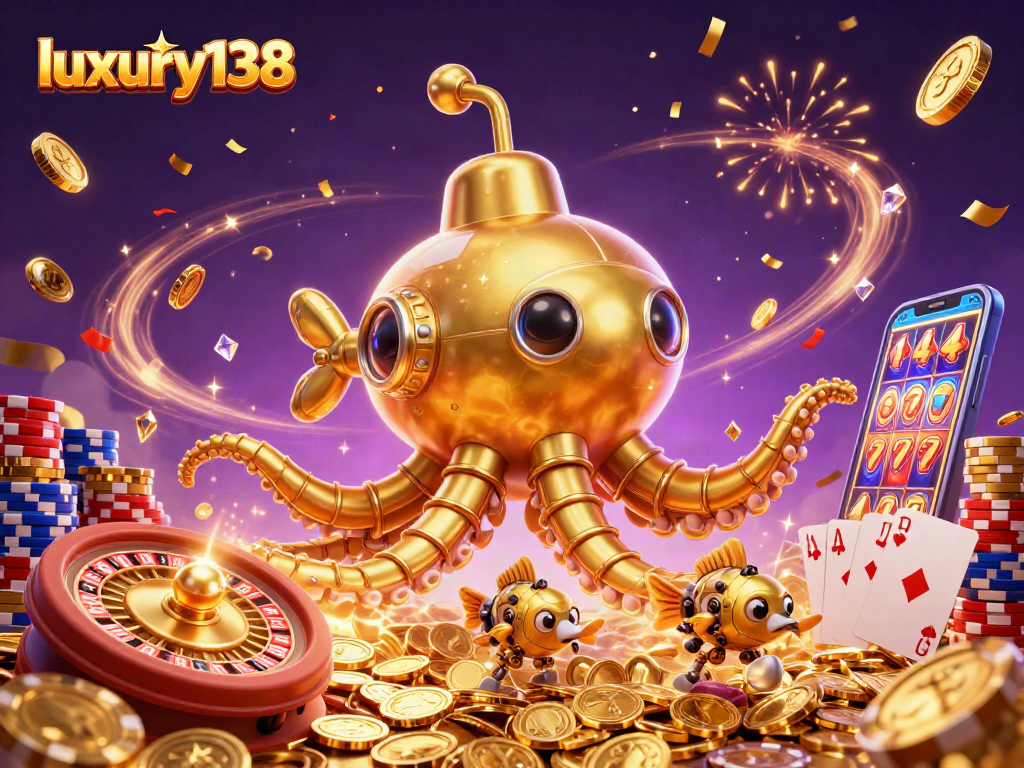 Spin to win on luxury138 with vibrant casino-themed 3D art featuring slots, poker, and more.