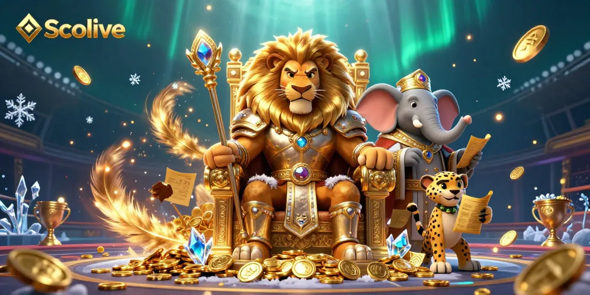 Socolive presents a dynamic sports betting scene with a lion king and companions amidst gold coins and betting elements.