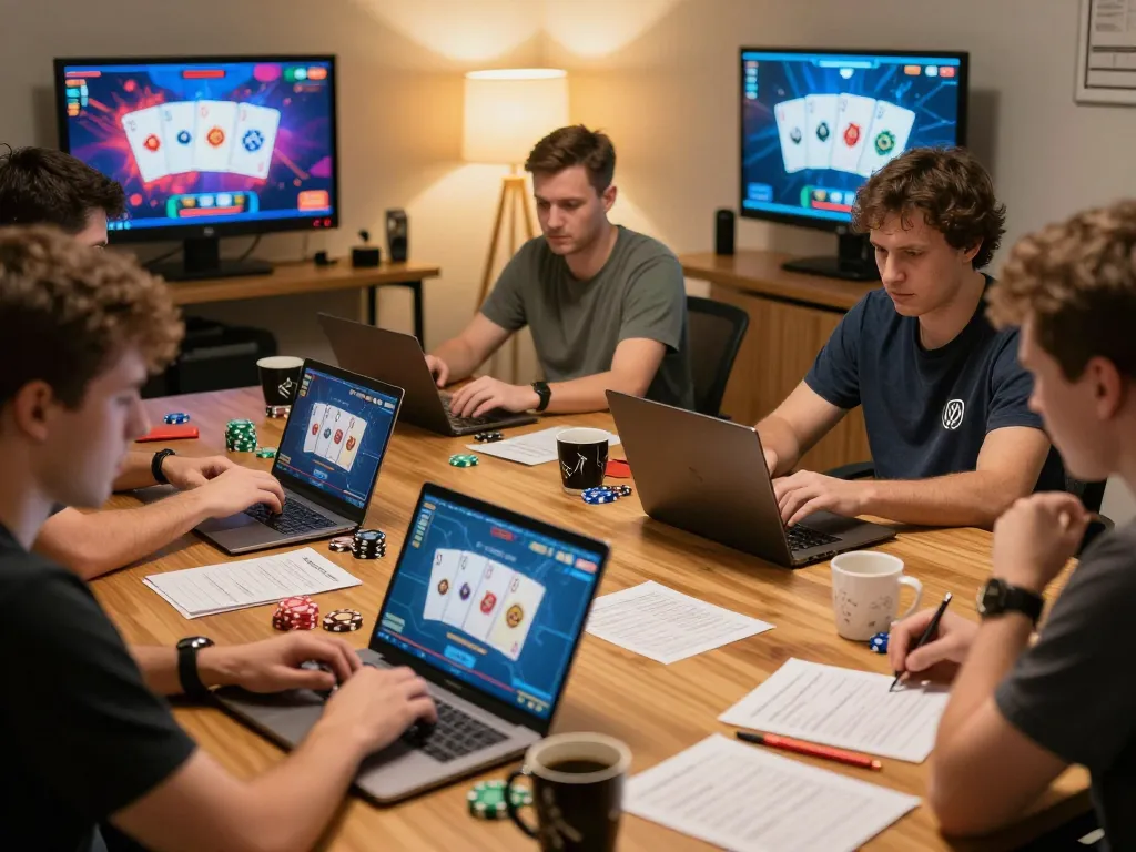 Players strategizing at 388bet online poker tournament with focused gameplay atmosphere.