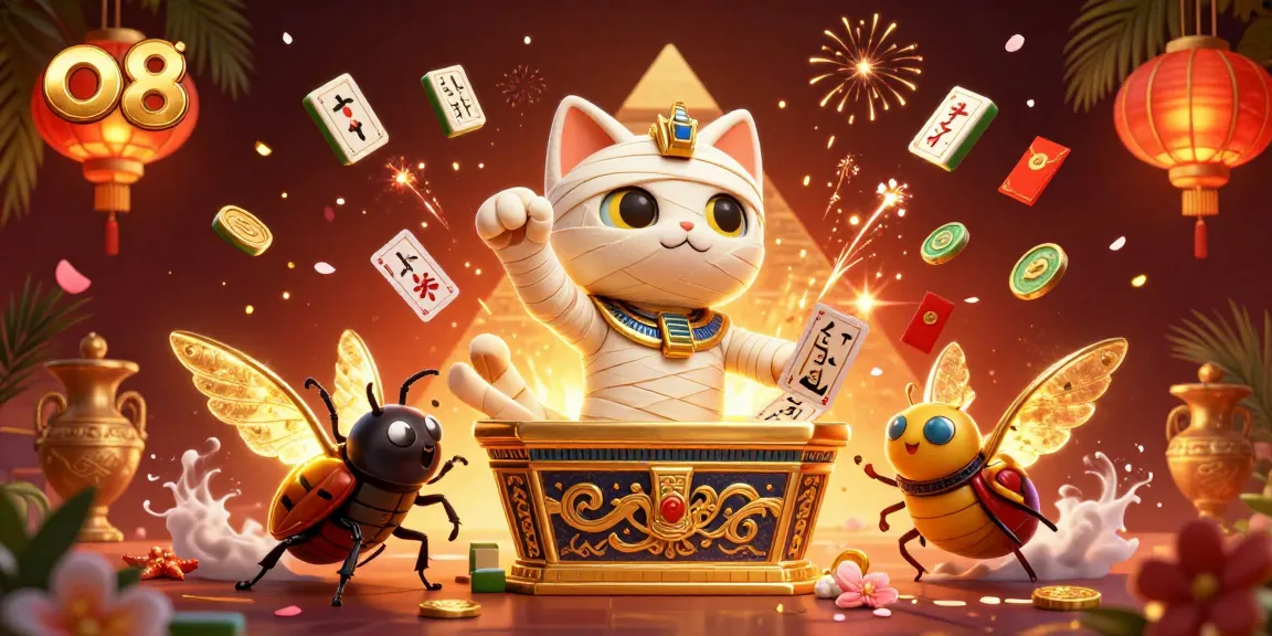 Experience the allure of o 8 as the mummy cat bursts forth in a vibrant pyramid casino scene.