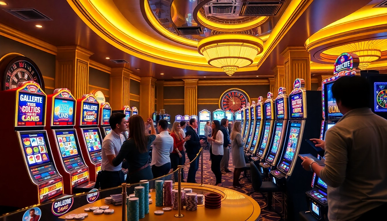 Players enjoying the excitement of slot gacor machines in a luxurious casino setting.