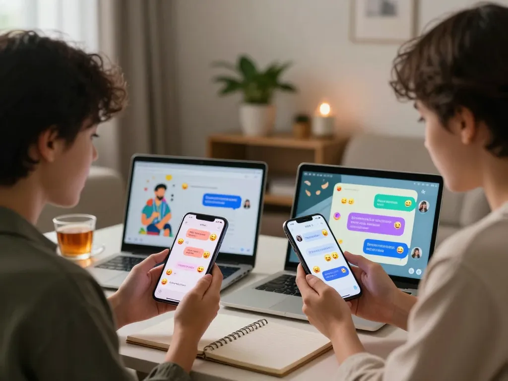 Engaging users interacting through NSFW AI chat on smartphones in a cozy home setting.