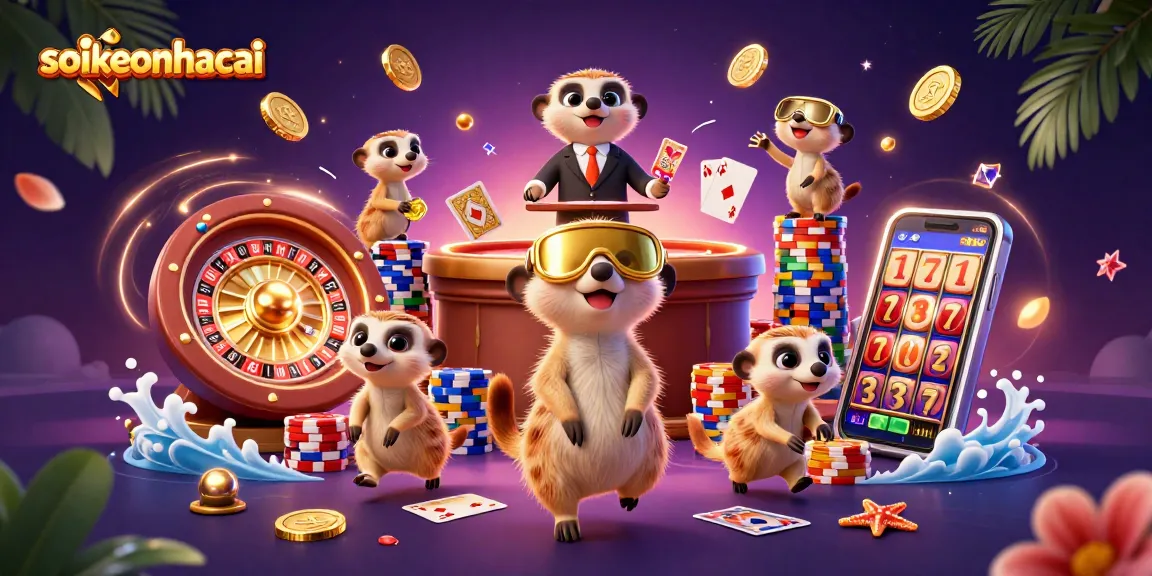Experience the exhilarating world of soikeonhacai with ping meerkats in a dazzling casino scene.