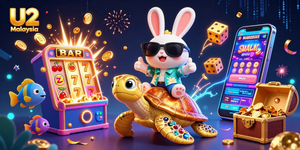 U2 Malaysia features a playful lucky rabbit and golden turtle amidst dynamic casino elements.