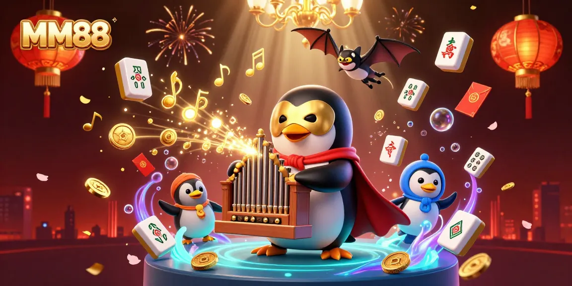 Experience thrilling gameplay at MM88 with a vibrant scene featuring a penguin and cascading coins