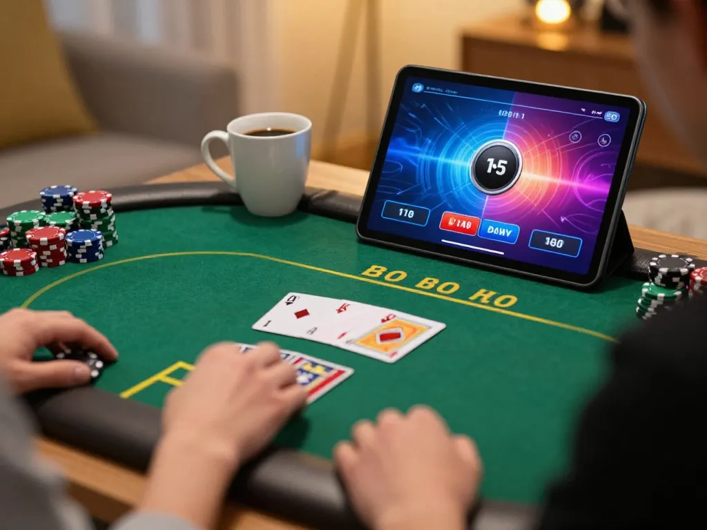 Player engaging in online casino gameplay W69, focusing on poker strategy and responsible gaming.