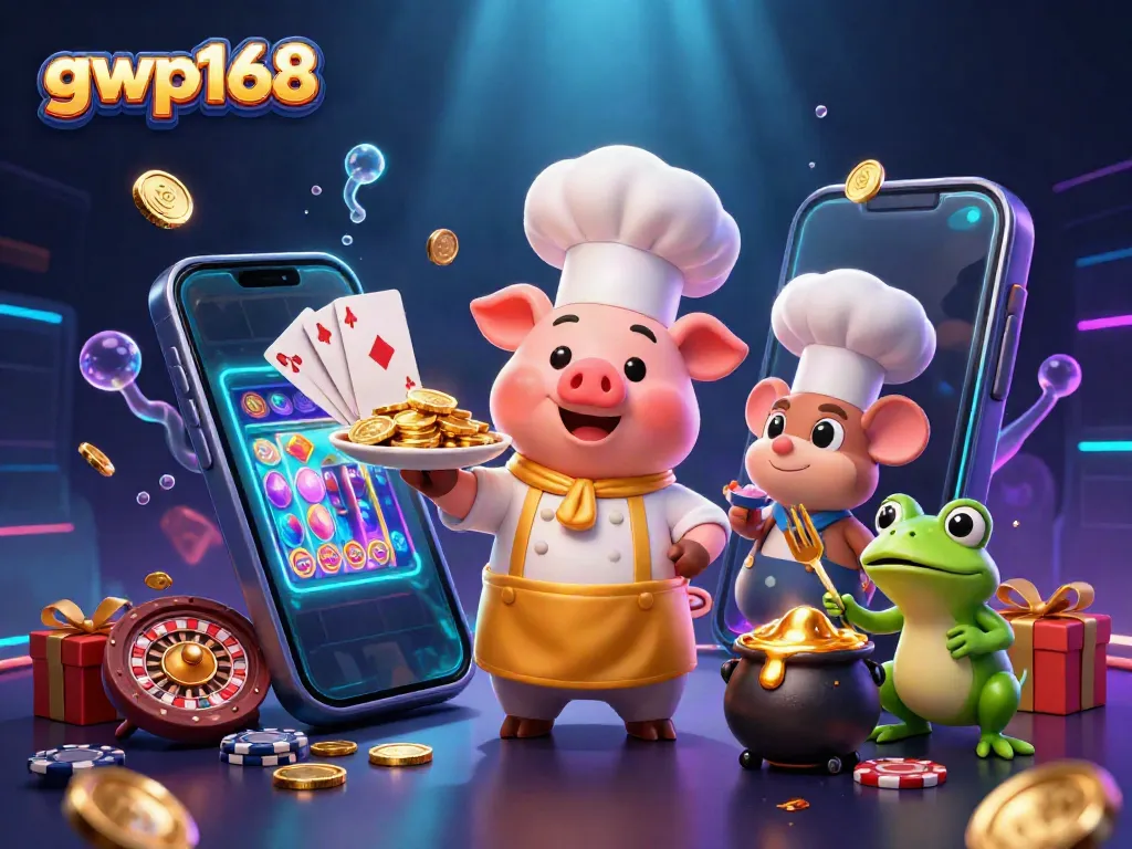 Permainan casino menarik di gwp168 dengan chef kartun babi, tikus, dan katak.