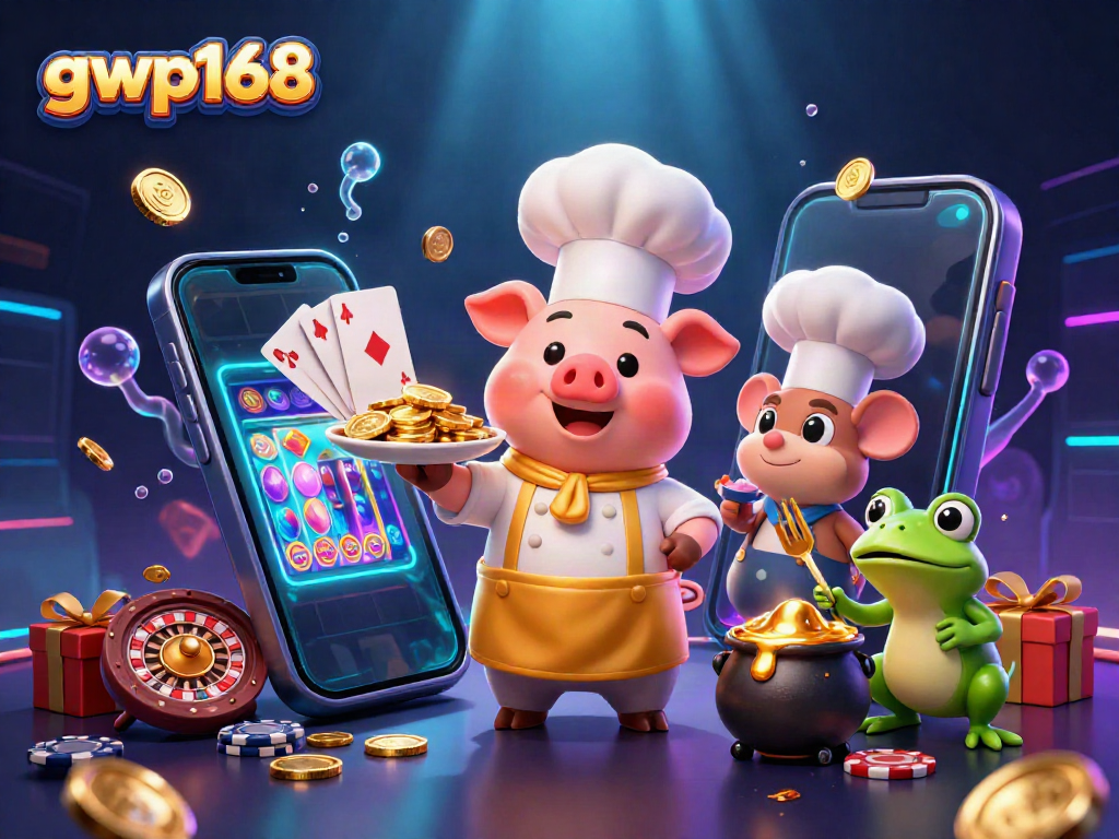 Permainan casino menarik di gwp168 dengan chef kartun babi, tikus, dan katak.