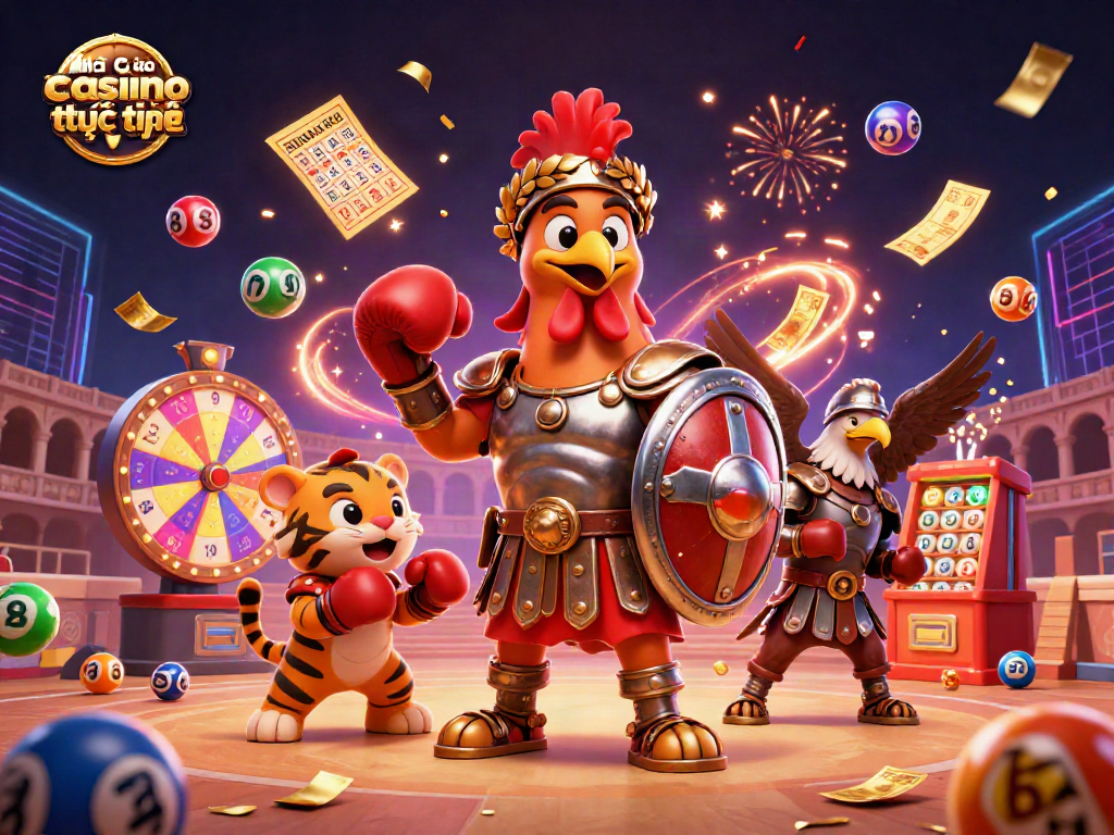 Engage in thrilling play at Nhà cái casino trực tuyến with an energetic scene showcasing interactive gaming elements.