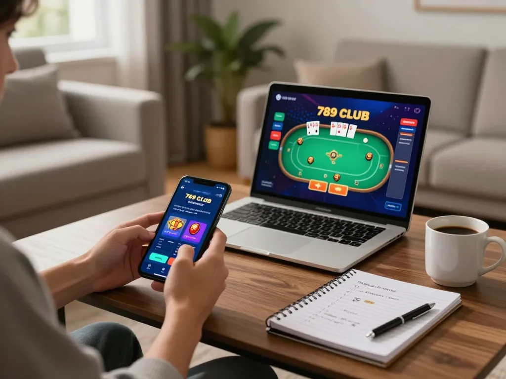 Playing the 789 club mobile app on a smartphone during a cozy gaming session at home.