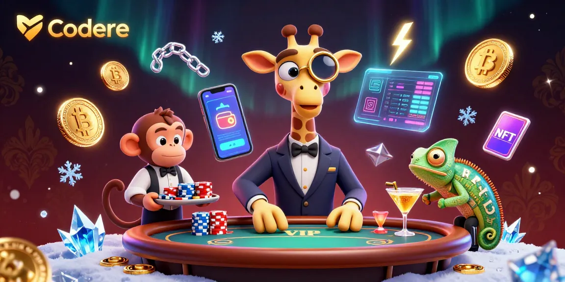 Bet on Codere with a vibrant 3D scene featuring a giraffe, monkey, and chameleon in a lively casino atmosphere.