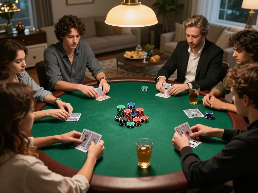 Engaging scene of ok365 đăng nhập for home poker night with friends, showcasing gameplay action and snacks.