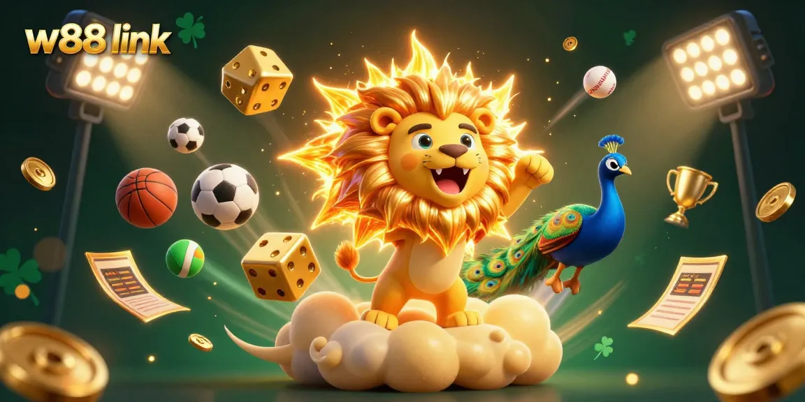 Engage with w88 link for thrilling sports betting action featuring a roaring lion and dynamic game elements.