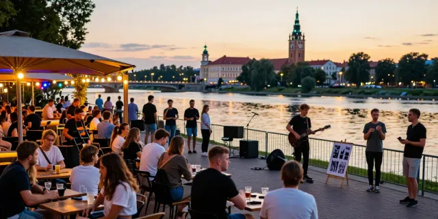 Young revelers enjoying an outdoor bar in Kaunas, highlighting the Lithuania entertainment calendar.