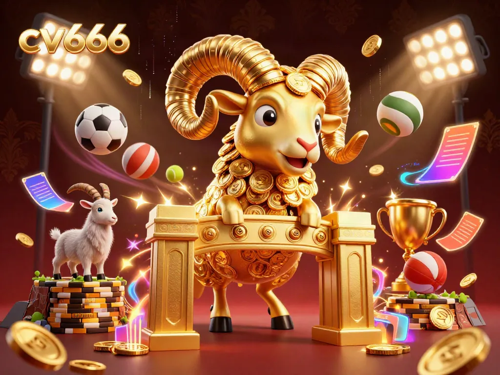 Experience thrill with cv666's epic casino adventure featuring a golden ram and dynamic sports elements.