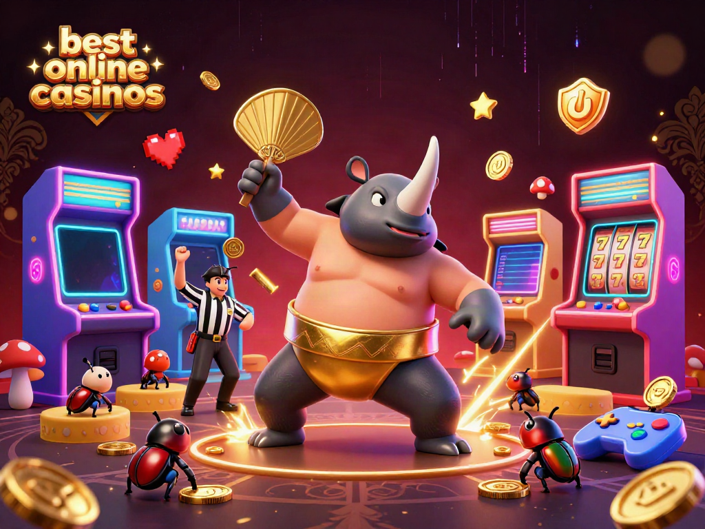 Experience the excitement at the best online casinos with cartoon characters celebrating wins and gameplay.