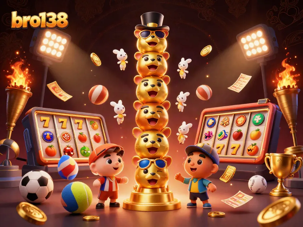 Engage with bro138 slots featuring a golden totem and animated casino elements in a vibrant 3D scene.