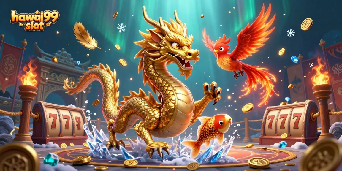 Experience the excitement of hawai99 slot featuring a fiery dragon and animated phoenix.