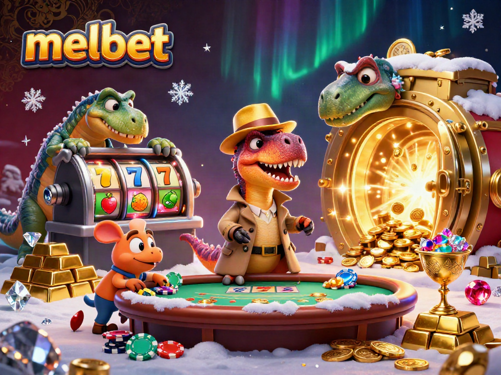 Experience thrilling moments at Melbet with cartoon dinosaurs at a blackjack table.